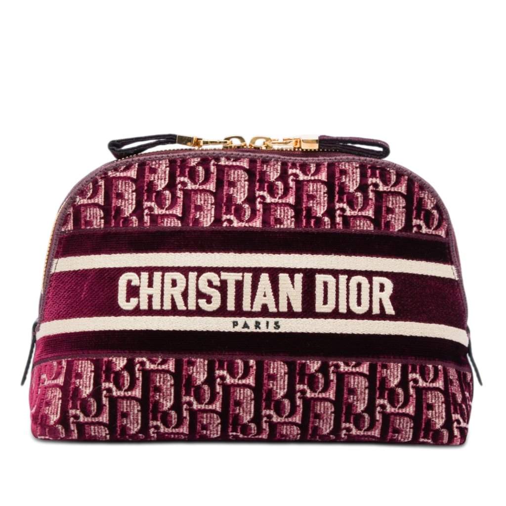 Dior Oblique Embroidered Velvet Cosmetic Pouch Red Very good - Front View