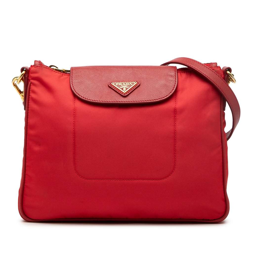 Prada Saffiano Trimmed Tessuto Crossbody Red Very good - Front View