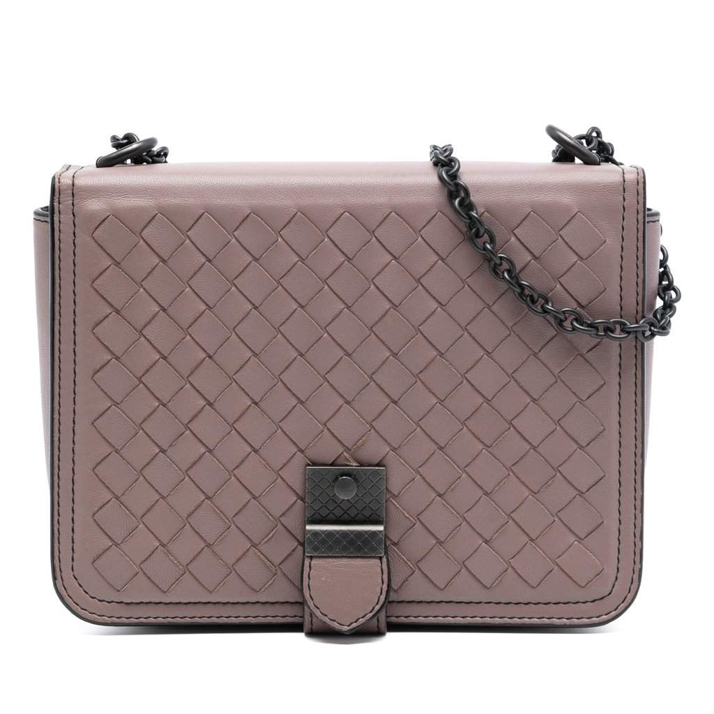 Bottega Veneta Small Nappa Intrecciato Runway Shoulder Bag Pink Leather Very good - Front View
