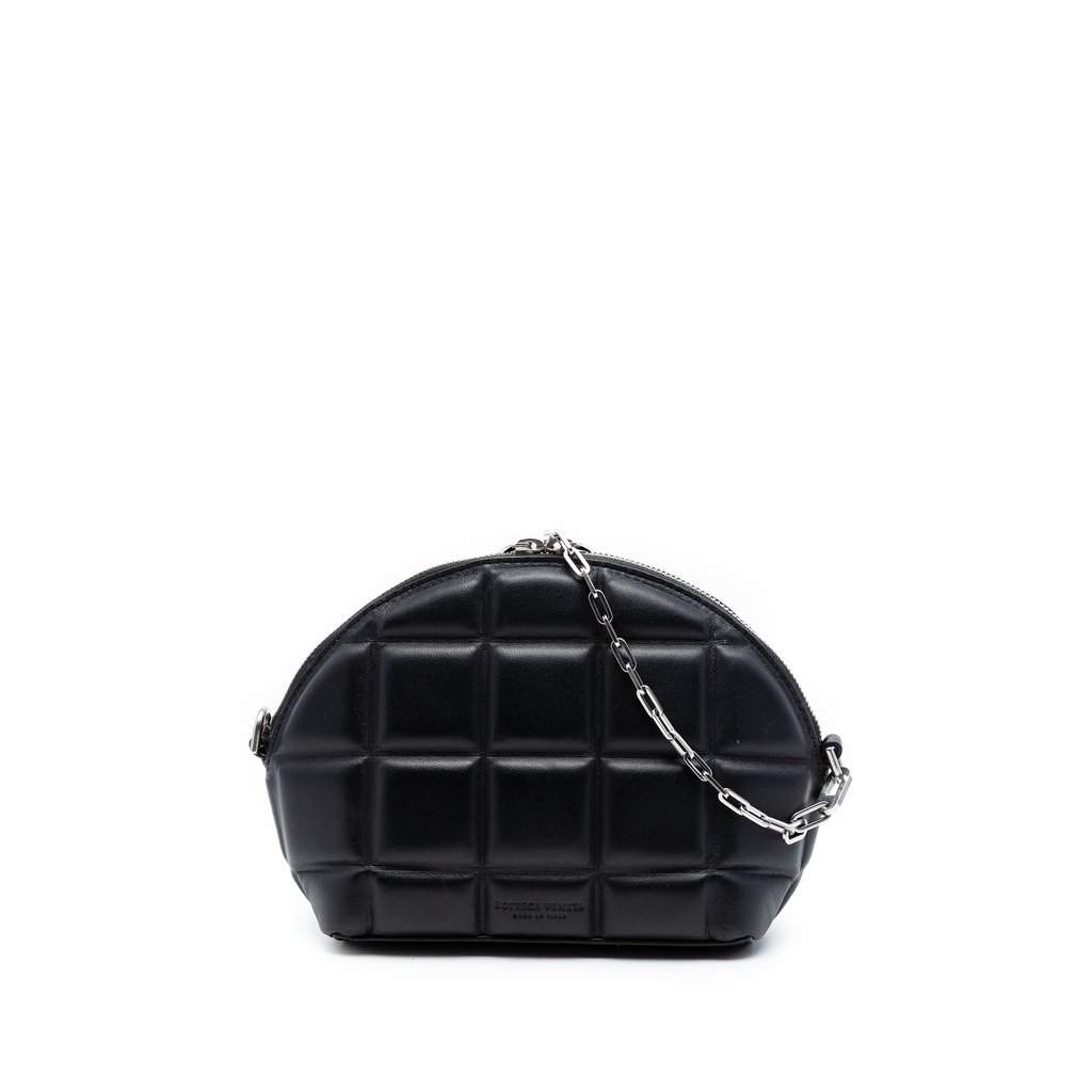 Bottega Veneta Mini Padded Nappa Half Moon Chain Crossbody Black Leather Very good condition - Front View