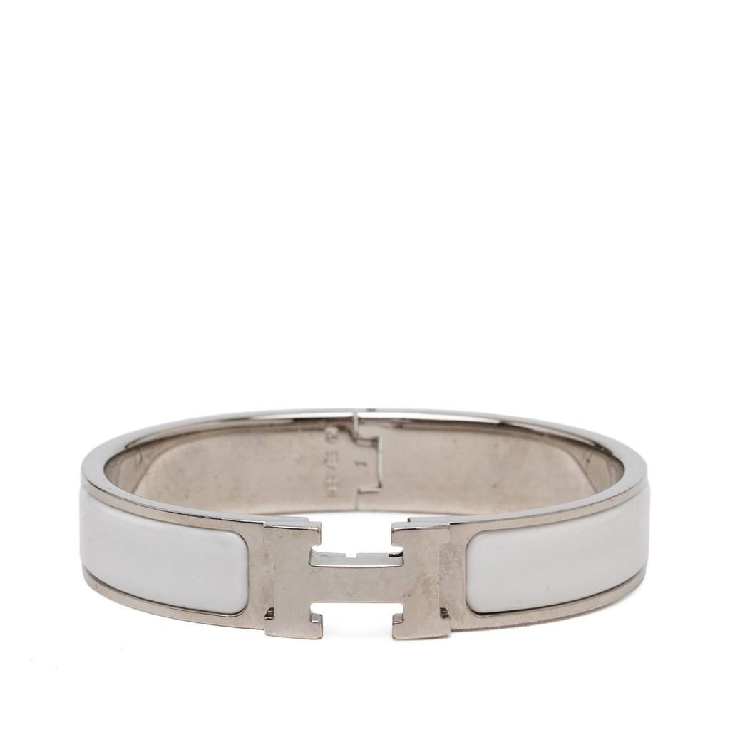Hermès Narrow Enamel Clic H Bracelet PM White Very good - Front View
