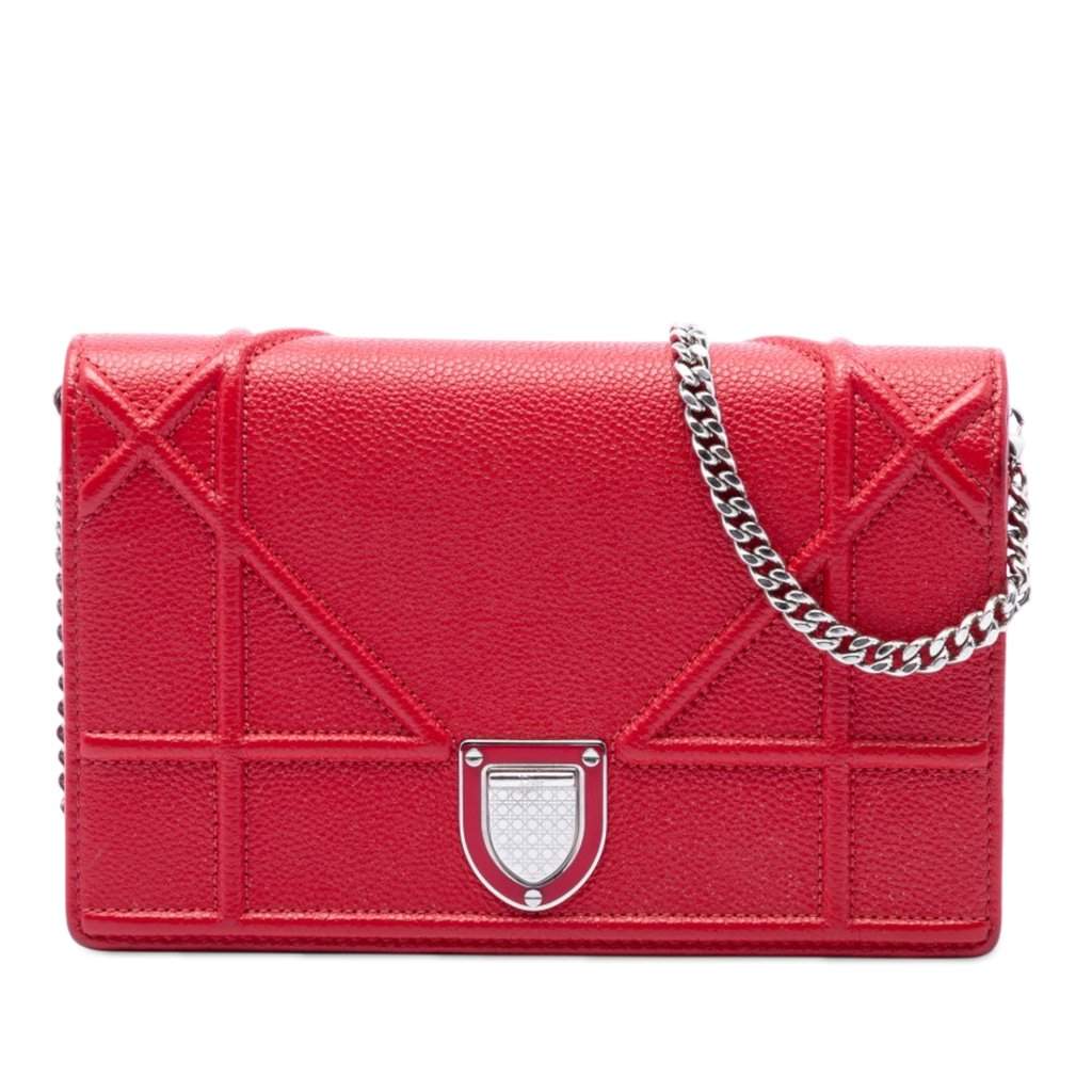 Dior Grained Calfskin Diorama Wallet on Chain Red Leather Very good - Front View