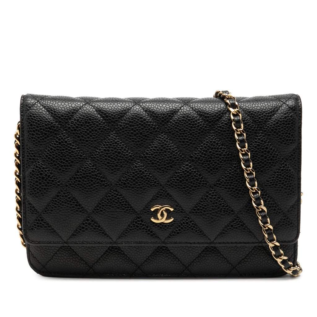 Chanel CC Quilted Caviar Wallet on Chain Black Leather Good condition - Front View
