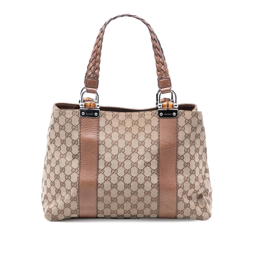 Gucci Medium GG Canvas Bamboo Libeccio Tote Beige Very good - Front View