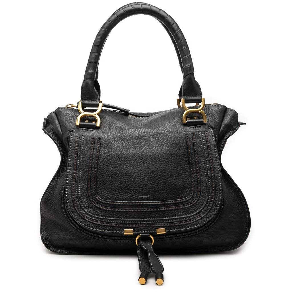Chloé Medium Leather Marcie Satchel Black Leather Good - Front View