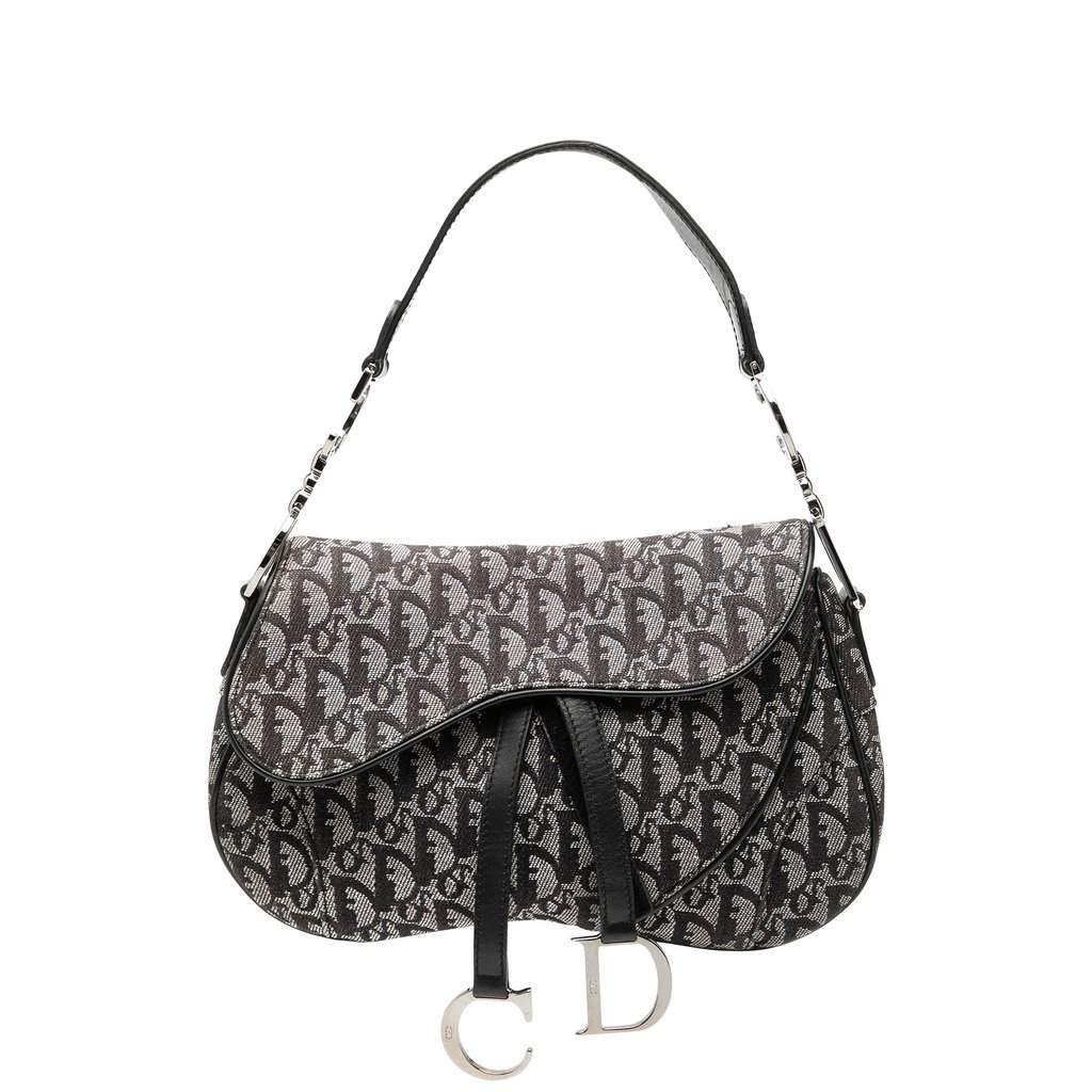 Dior Diorissimo Canvas Double Saddle Bag Black Very good condition - Front View