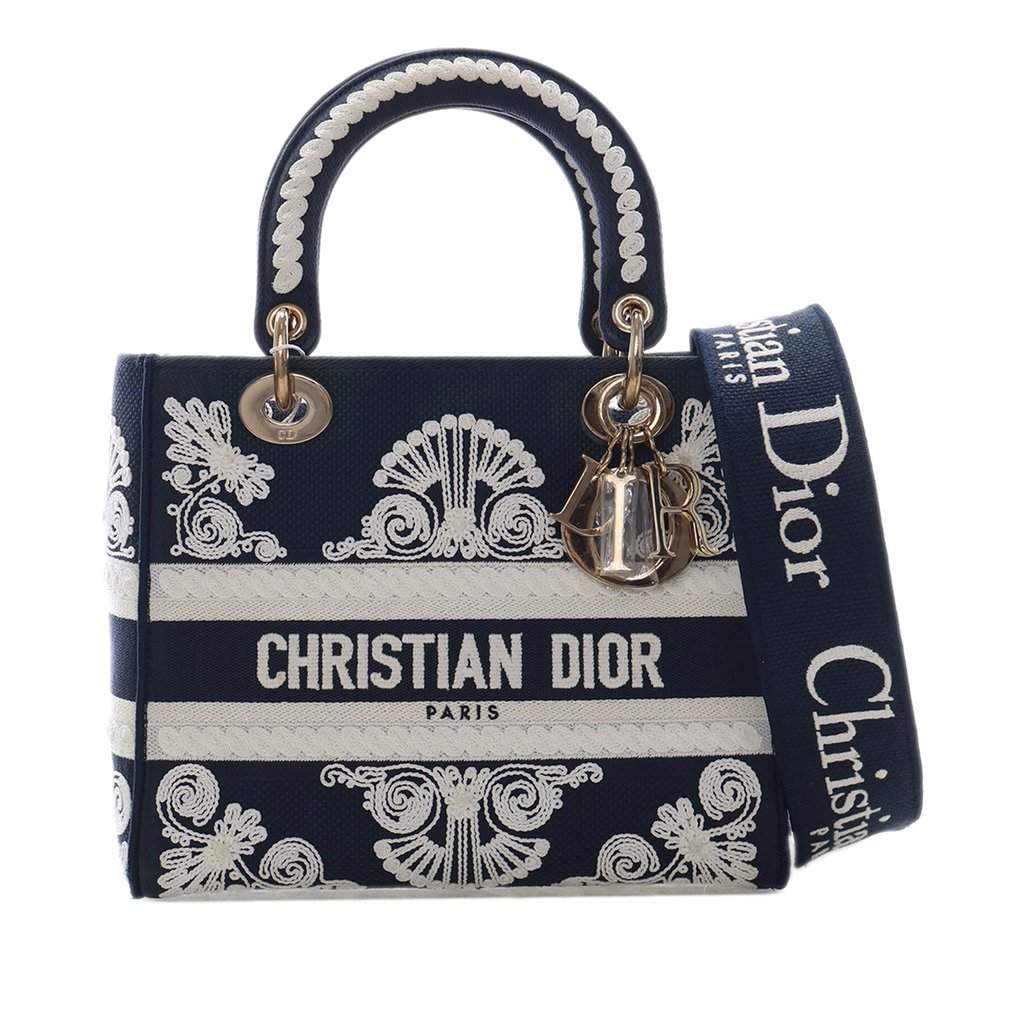 Dior Medium Embroidered Canvas Cornely Lady D Lite Blue Very good condition - Front View
