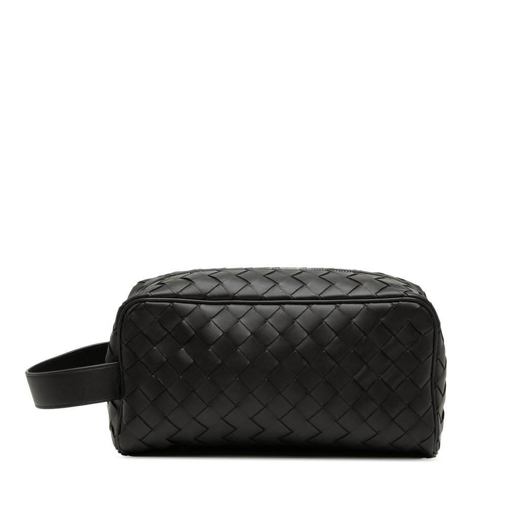 Bottega Veneta Nappa Intrecciato Travel Pouch Black Leather Very good condition - Front View