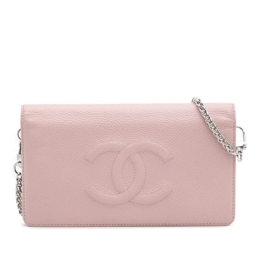 Chanel CC Caviar Wallet On Chain Pink Leather Good - Front View