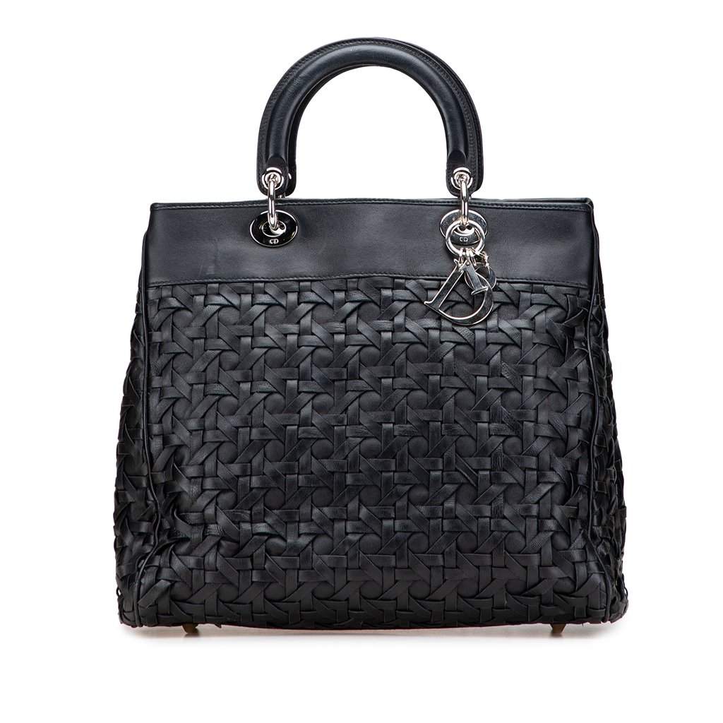 Dior Woven Lambskin Lady Dior Avenue Tote Black Large Leathe