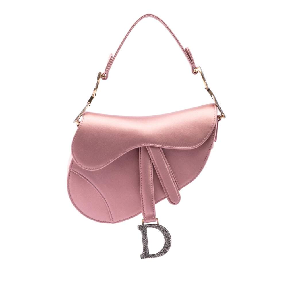 Dior Mini Satin Crystal Embellished Saddle Bag Pink Very good - Front View