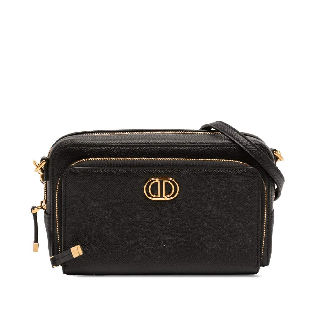 Dior Grained Calfskin Caro Double Pouch Black Leather Very good condition - Front View