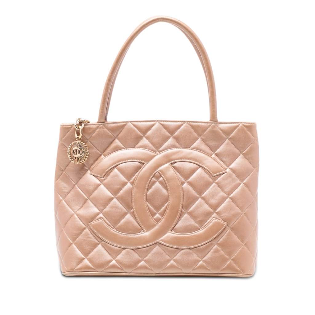 Chanel Lambskin Medallion Tote Beige Leather Very good - Front View