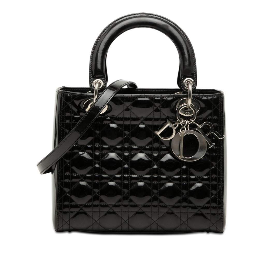 Dior Medium Patent Cannage Lady Dior Black Leather Good condition - Front View
