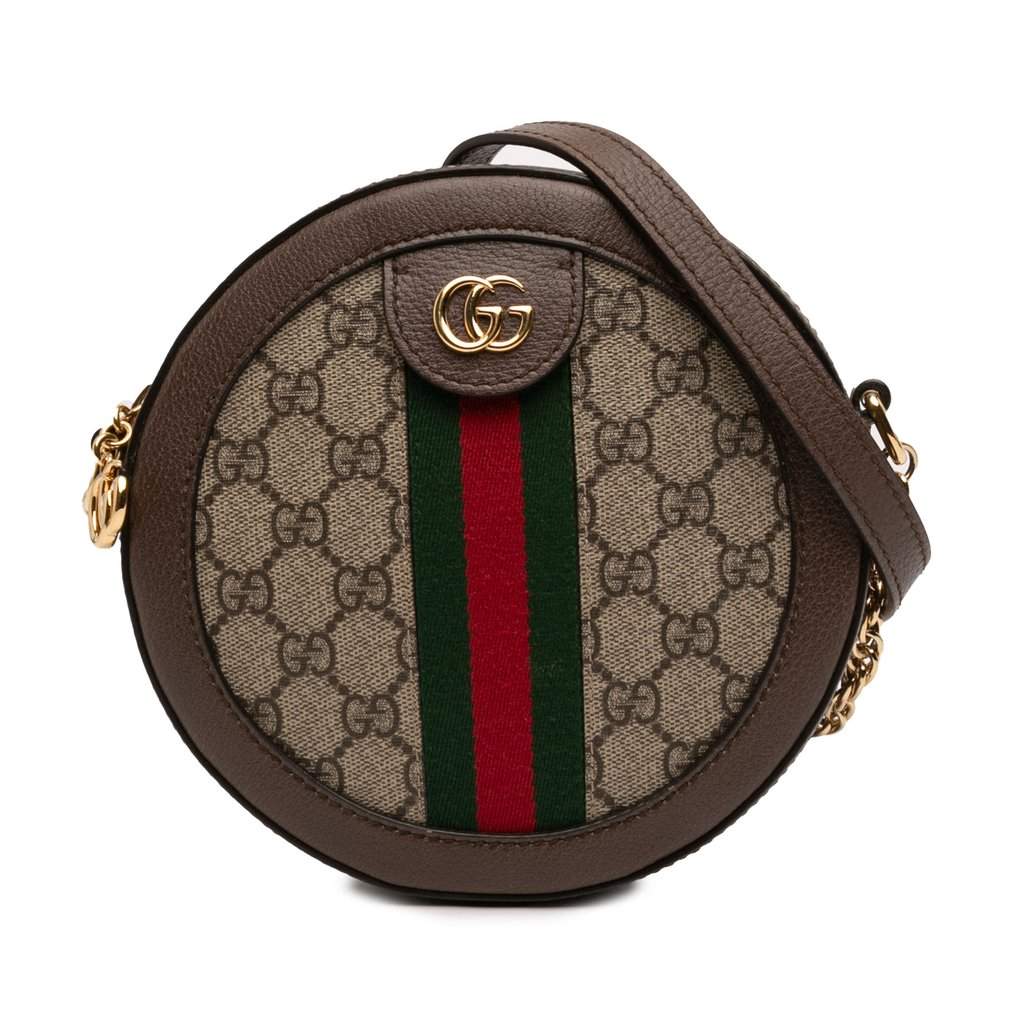 Gucci Mini GG Supreme Web Ophidia Round Crossbody Beige Very good - Front View