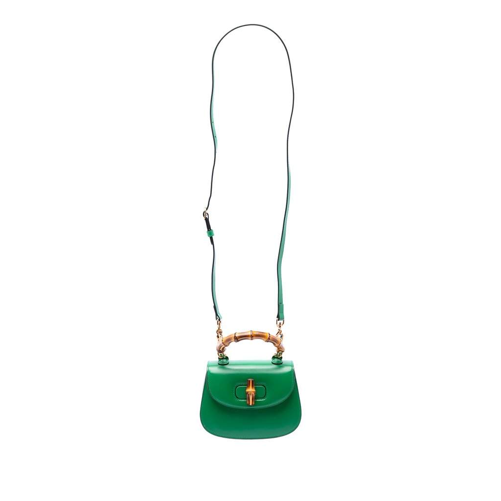 Gucci Mini Calfskin 1947 Bamboo Top Handle Bag Green Leather Very good condition - Front View