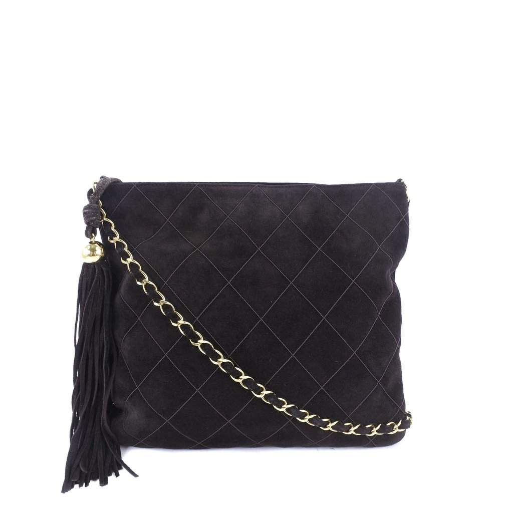 Chanel Quilted Suede Tassel Crossbody Brown Leather Very good - Front View