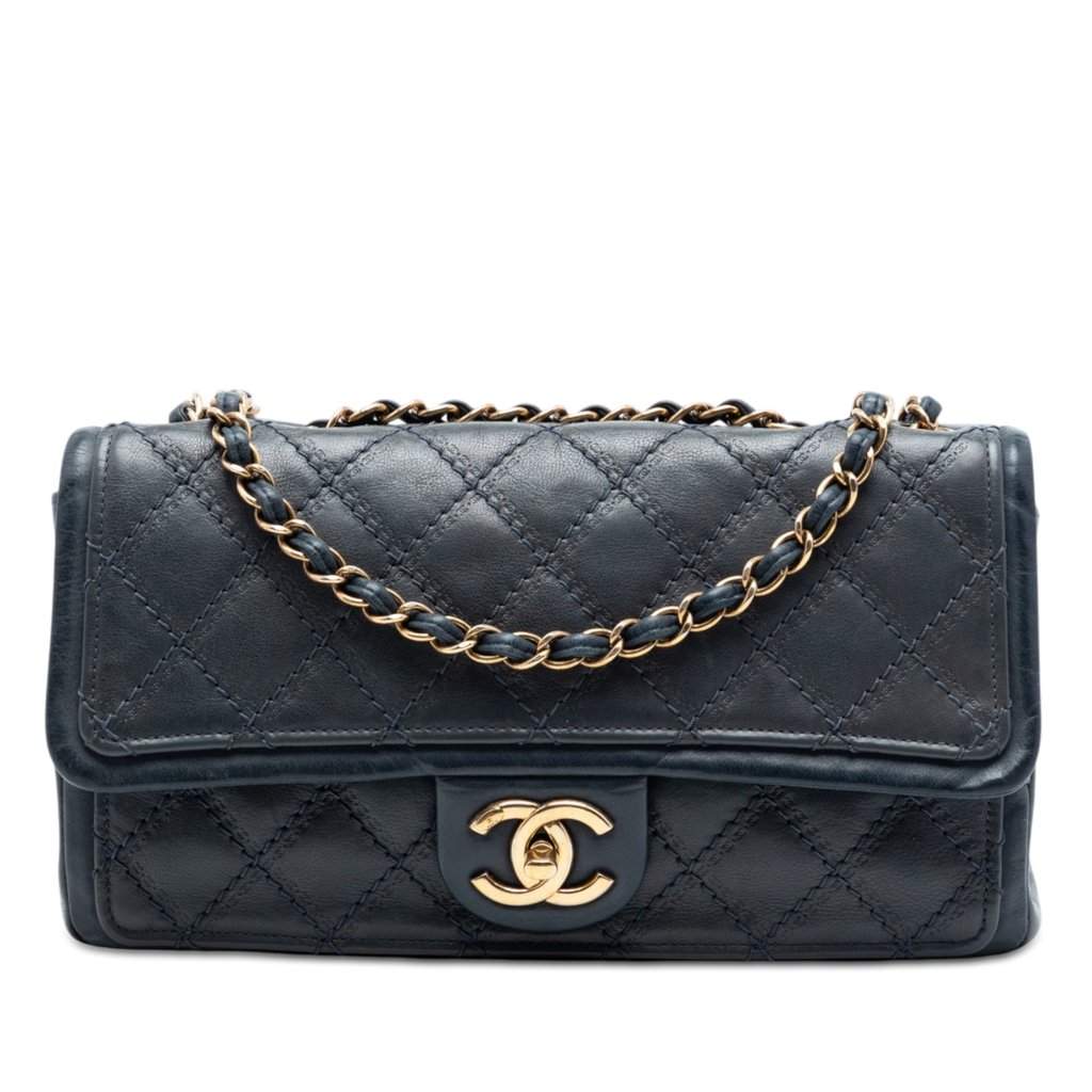 Chanel Medium CC Quilted Iridescent Calfskin Sheriff Star Flap Blue Leather Very good - Front View