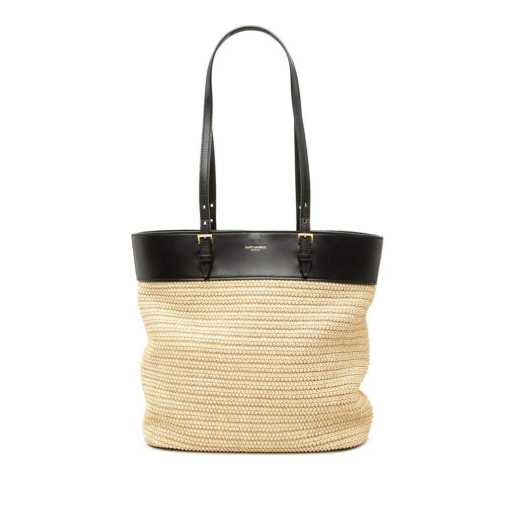 Saint Laurent Boucle Raffia Shopper Tote Beige Very good condition - Front View