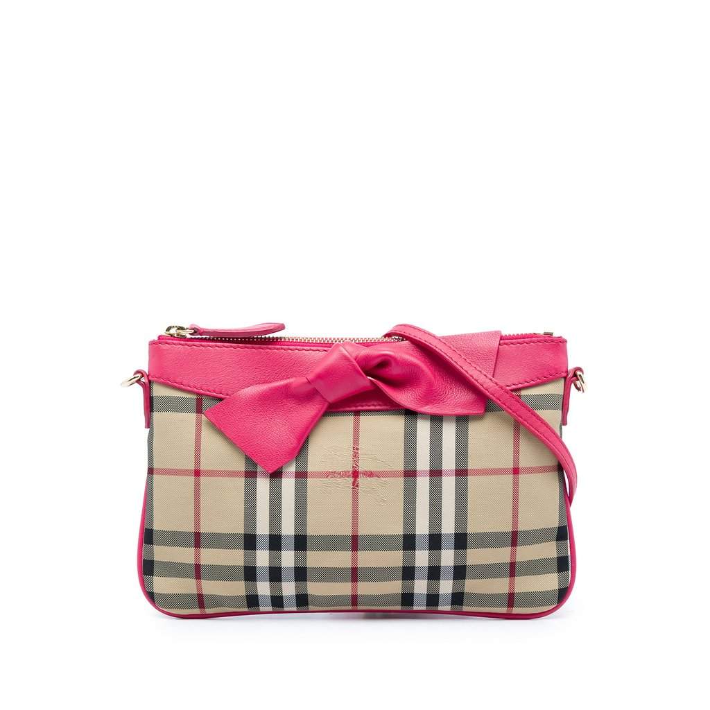 Burberry Haymarket Check Nylon Peyton Bow Tie Crossbody Beige Very good - Front View
