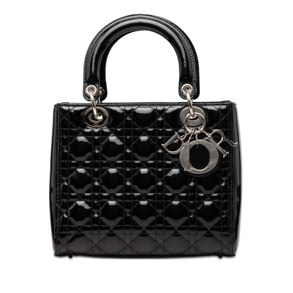 Dior Medium Patent Cannage Lady Dior Black Leather Very good - Front View