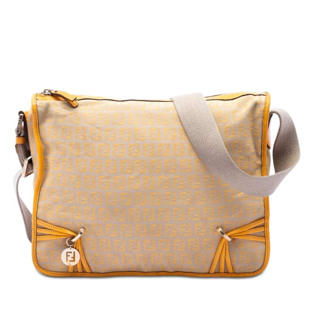 Fendi Zucchino Canvas F Charm Crossbody Beige Very good condition - Front View