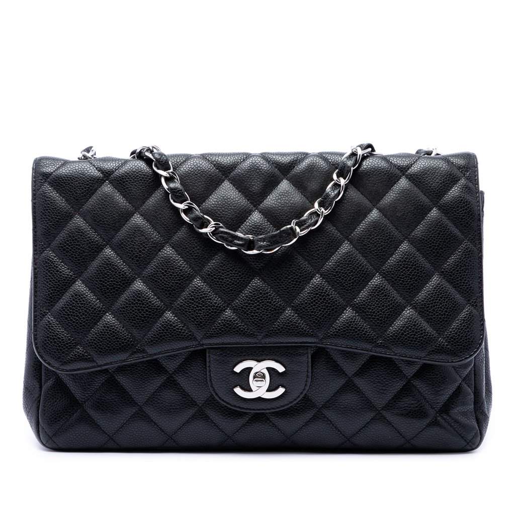 Chanel Jumbo Classic Caviar Single Flap Black Leather Very good - Front View