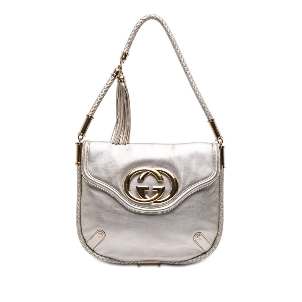 Gucci Medium Metallic Calfskin Britt Tassel Flap Shoulder Bag Gold Leather Very good - Front View