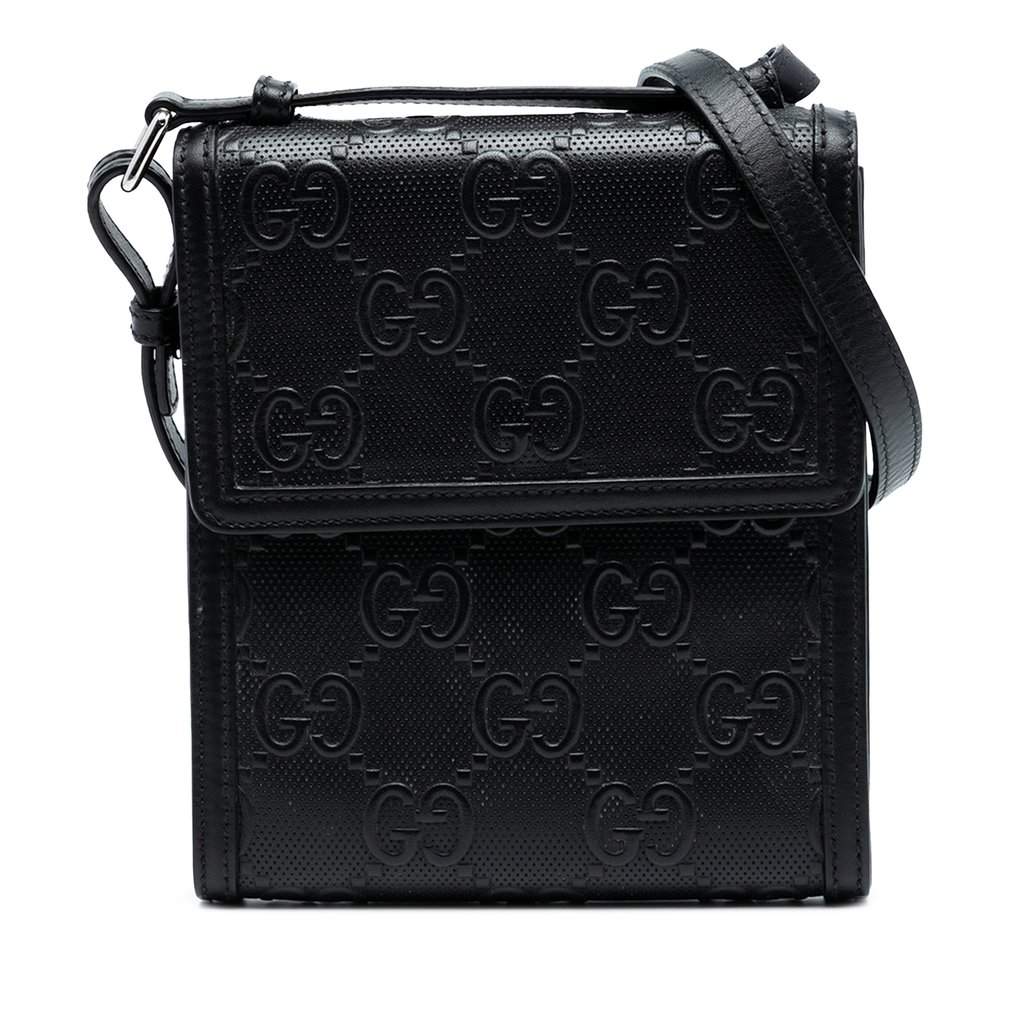 Gucci GG Embossed Leather Flap Crossbody Black Leather Very good condition - Front View