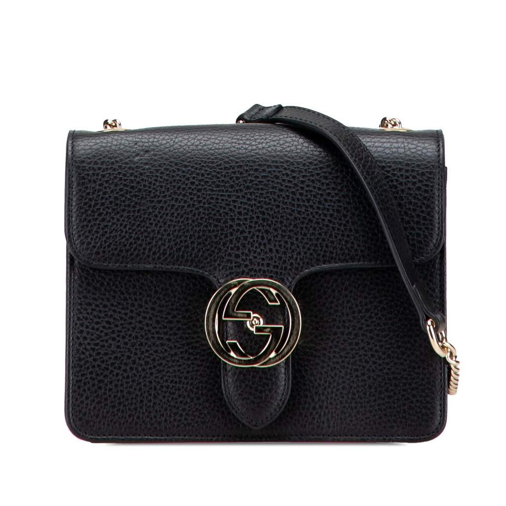 Gucci Small Dollar Calfskin Interlocking G Crossbody Black Leather Very good - Front View