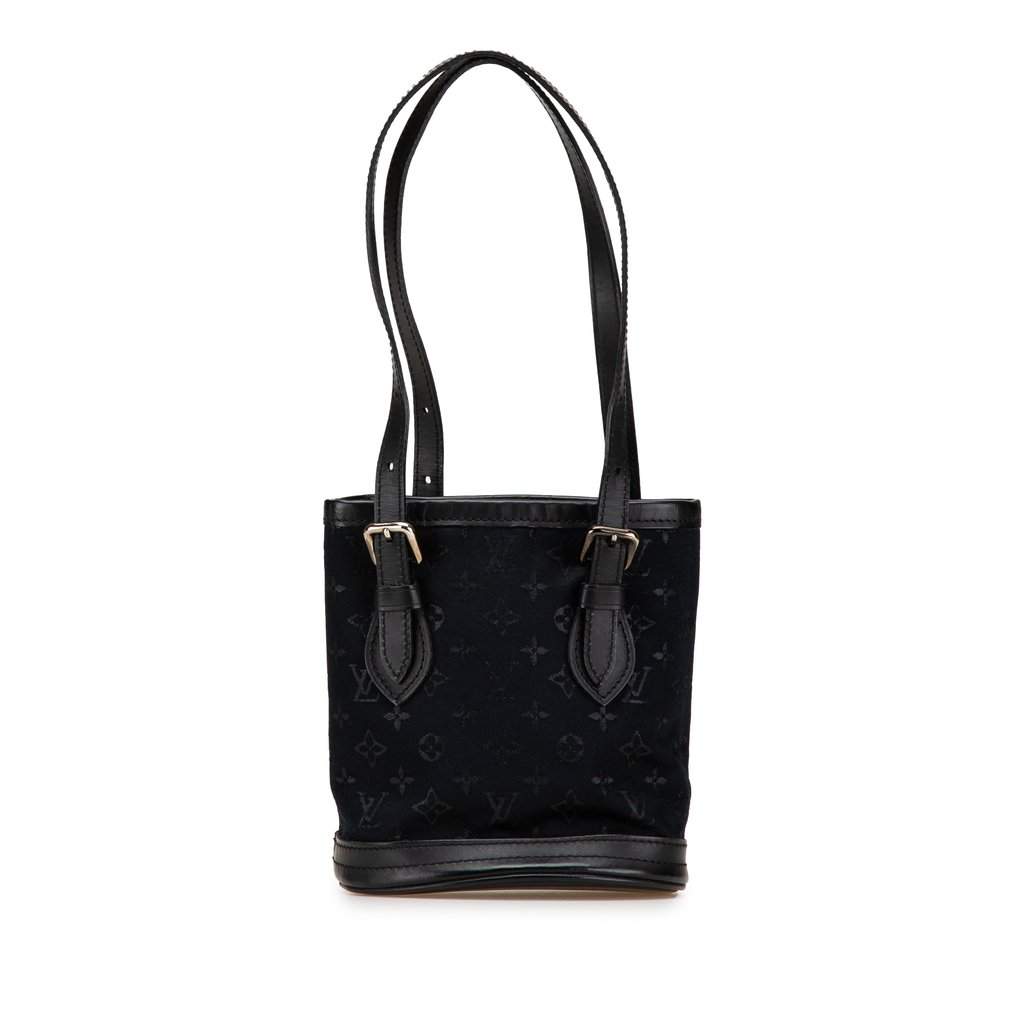 Louis Vuitton Monogram Mini Satin Bucket Black Very good - Front View