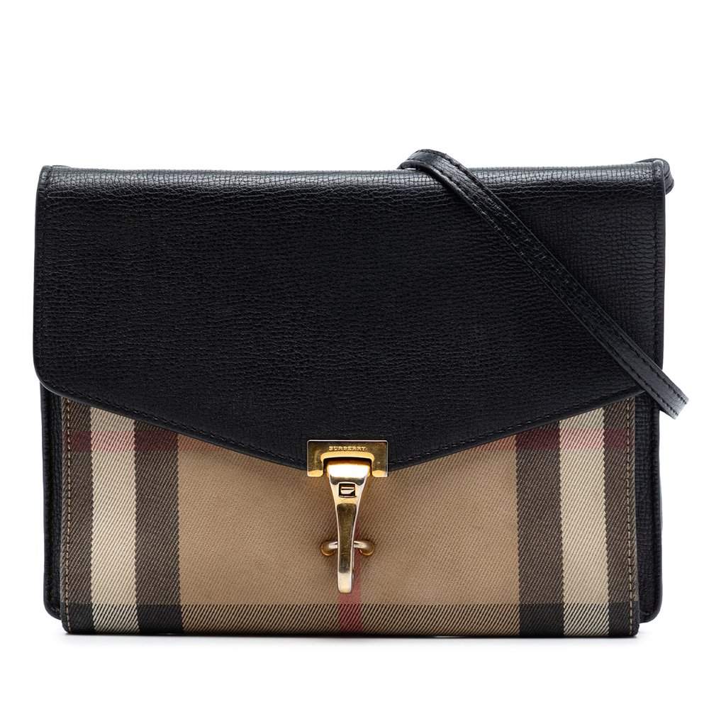 Burberry Small Leather and House Check Canvas Derby Macken Crossbody Black Leather Very good - Front View