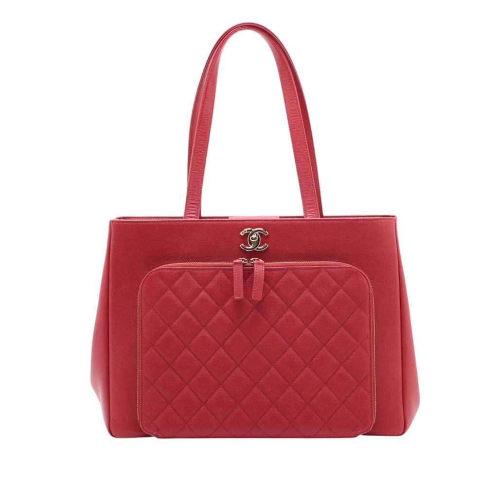 Chanel Quilted Caviar Business Affinity Shopping Tote Red Leather Very good condition - Front View