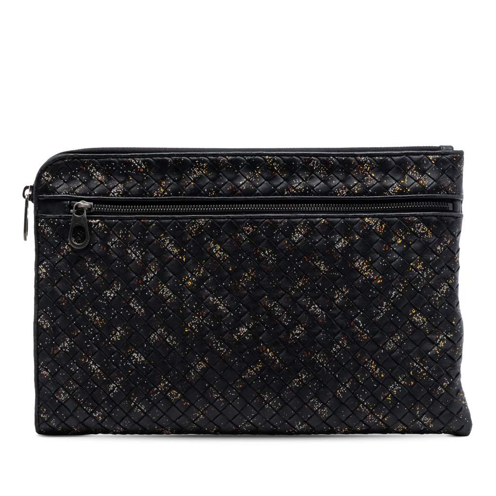 Bottega Veneta Nappa Intrecciato Micro Dot Clutch Black Leather Very good condition - Front View