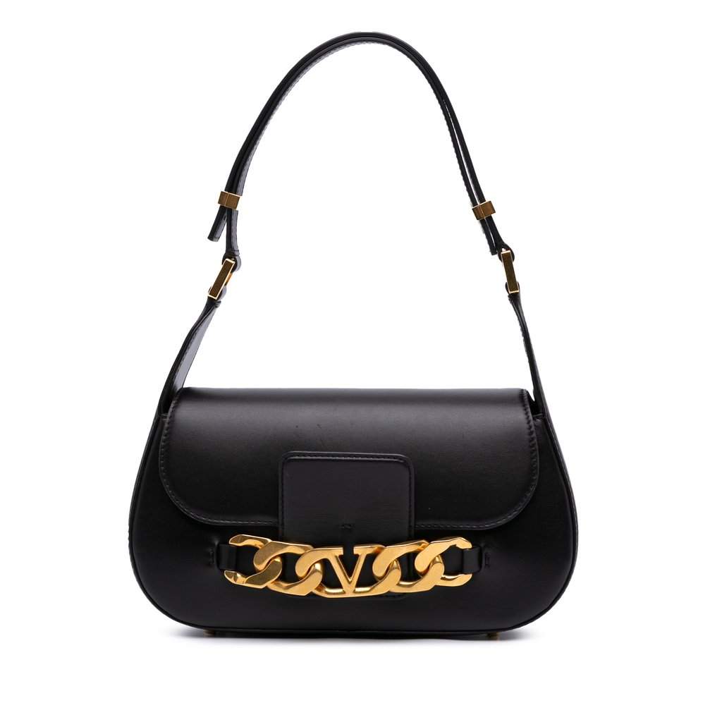 Valentino Medium Leather Vlogo Chain Shoulder Bag Black Leather Very good - Front View