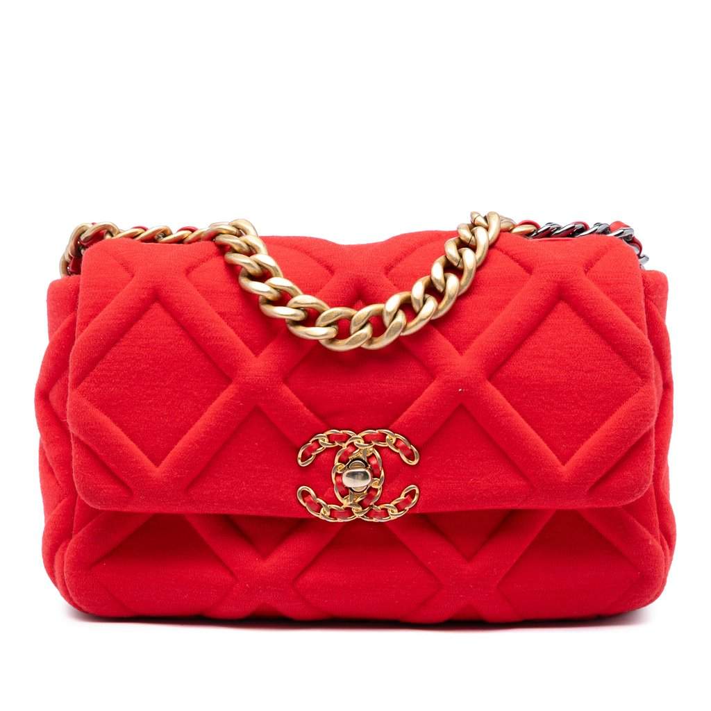Chanel Medium Jersey 19 Flap Red Very good condition - Front View