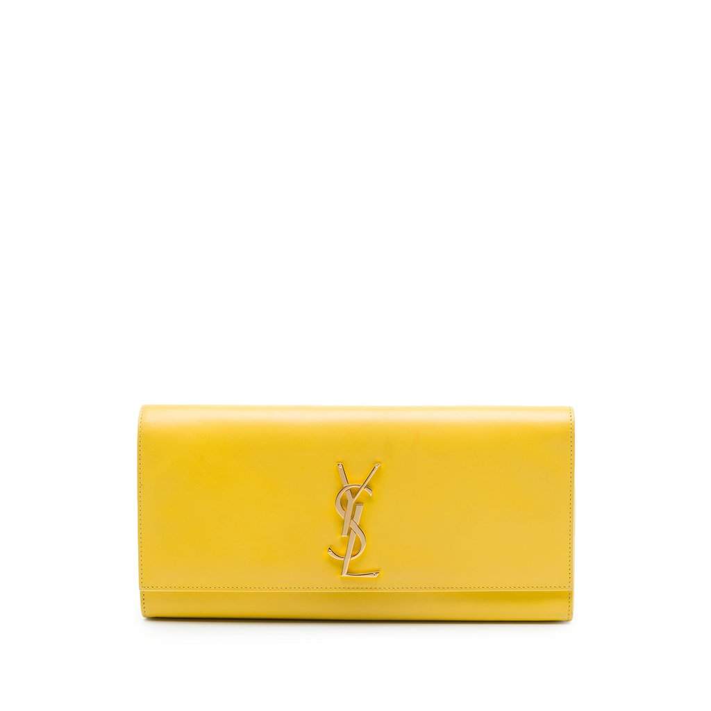 Saint Laurent Smooth Leather Cassandre Clutch Yellow Leather Very good - Front View