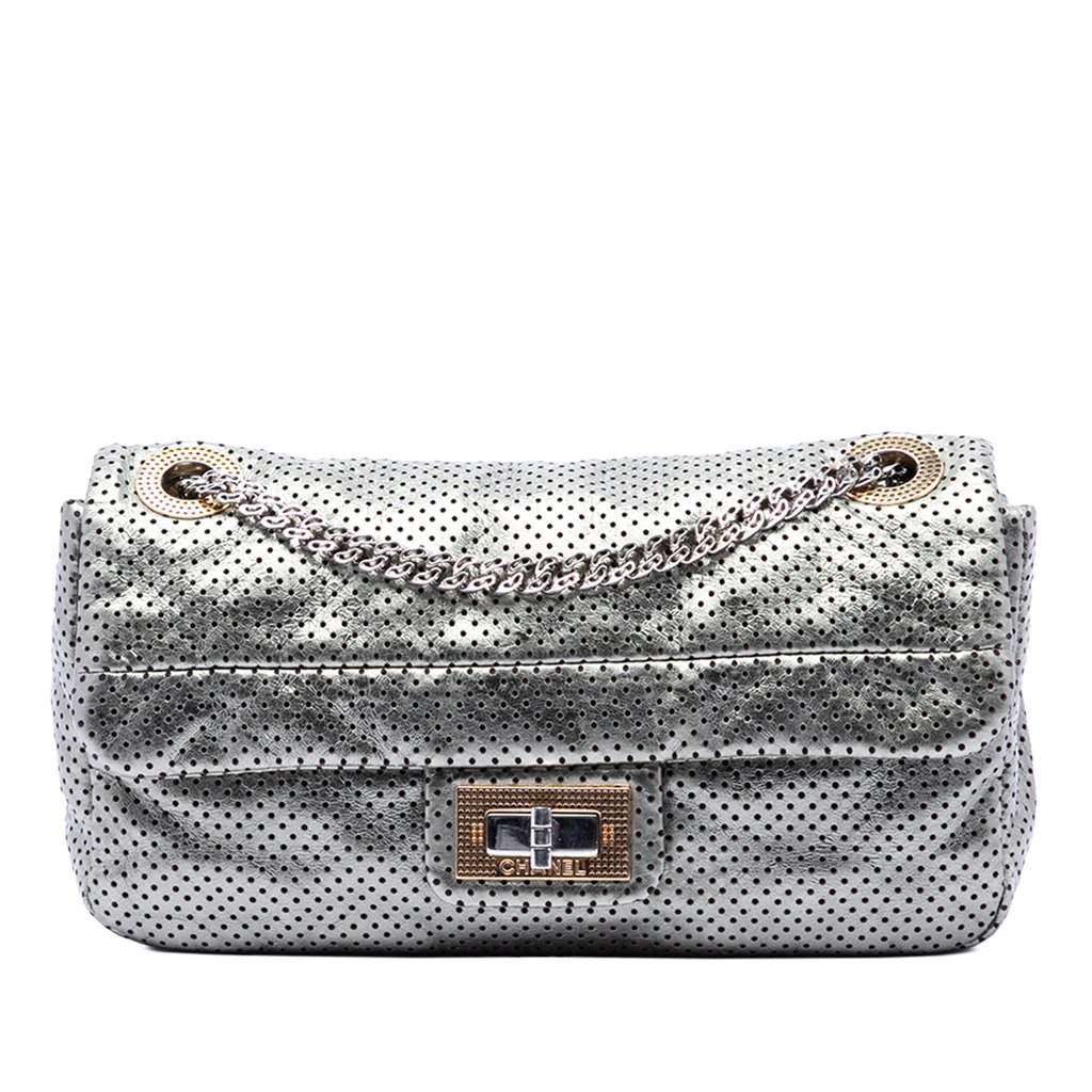 Chanel Medium Reissue Perforated Calfskin Drill Flap Silver Leather Very good condition - Front View