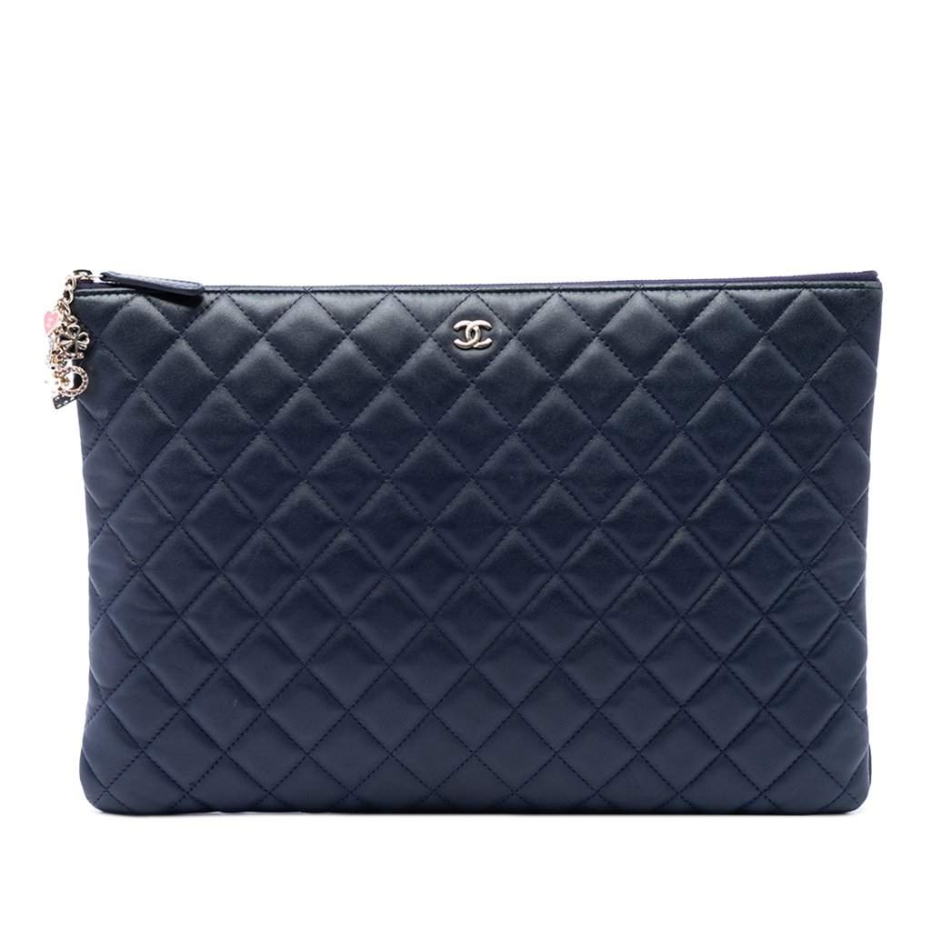 Chanel Large Quilted Lambskin Casino Charms O Case Clutch Blue Leather Very good condition - Front View