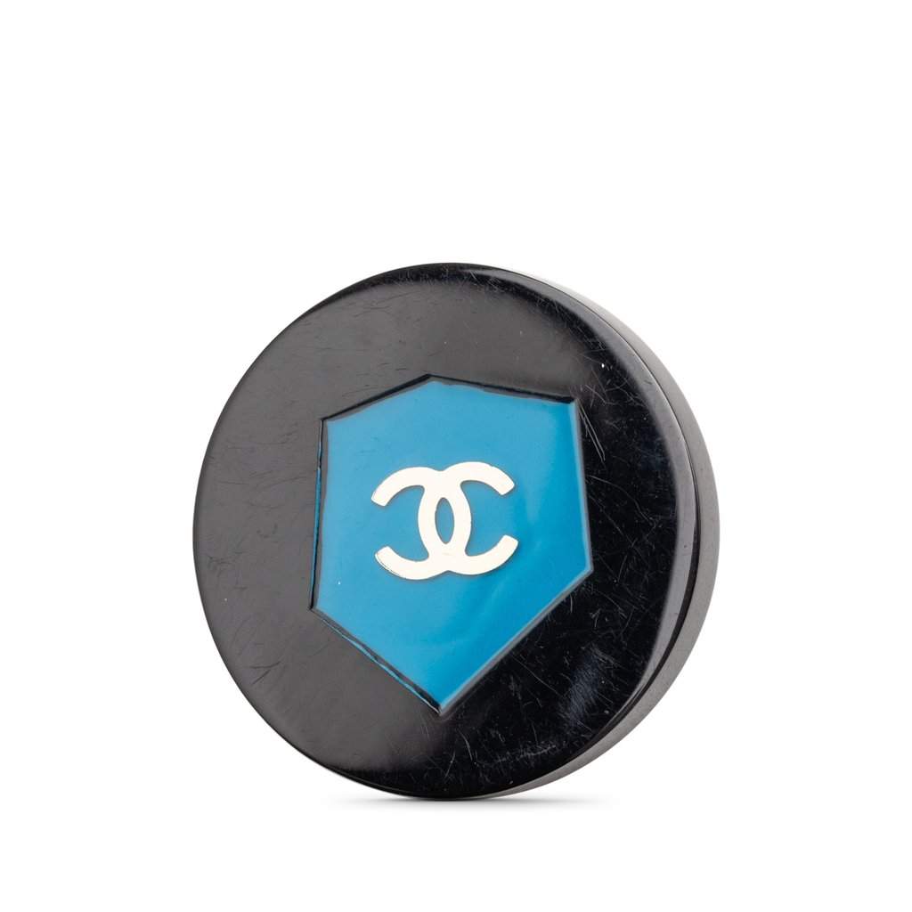 Chanel CC Resin Shield Brooch Black Plastic Very good - Front View