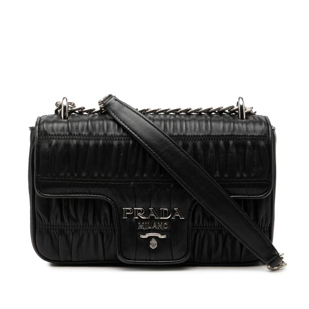 Prada Nappa Gaufre Chain Flap Black Leather Very good - Front View