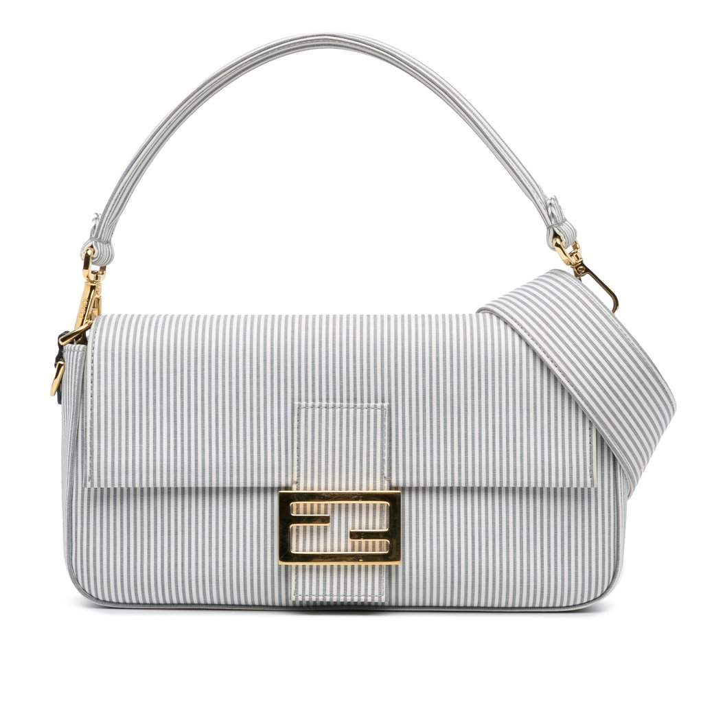Fendi Striped Jersey Baguette Satchel White Very good condition - Front View