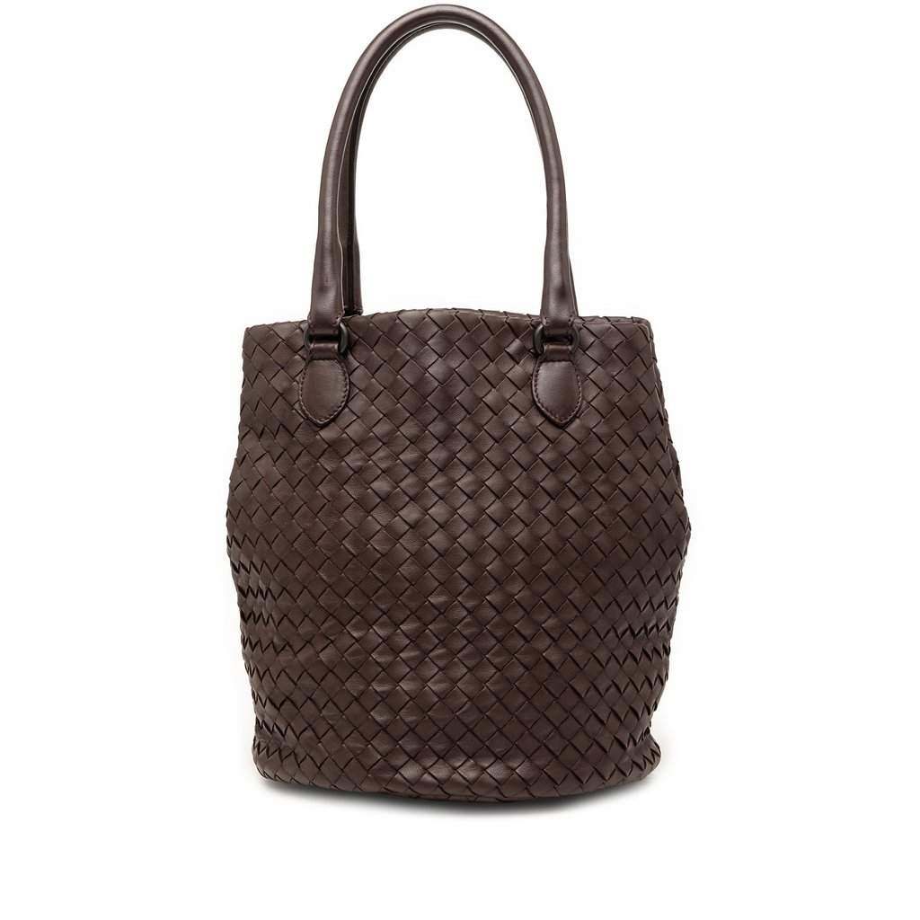 Bottega Veneta Nappa Intrecciato Bucket Bag Brown Leather Very good condition - Front View