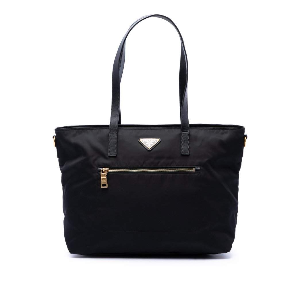 Prada Saffiano Trimmed Tessuto Satchel Black Very good - Front View