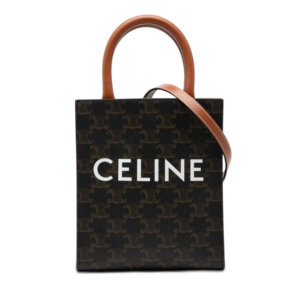 Celine Mini Triomphe Coated Canvas Vertical Cabas Satchel Brown Very good condition - Front View
