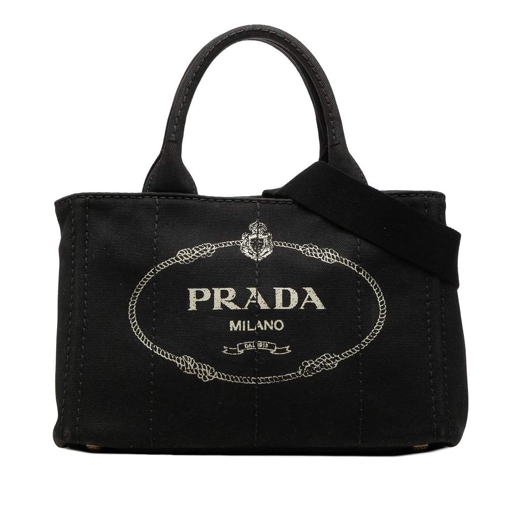 Prada Small Canvas Canapa Logo Satchel Black Very good condition - Front View