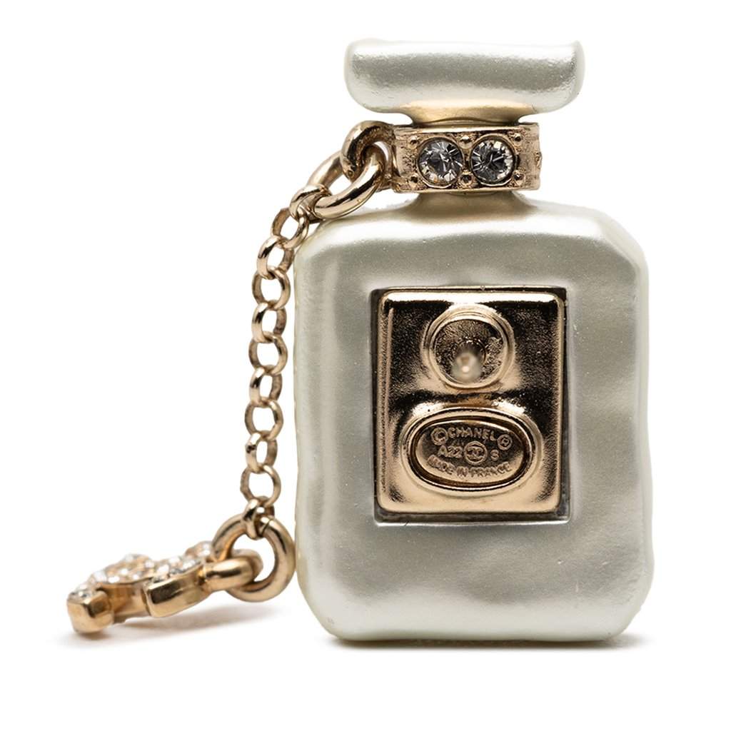 Chanel CC Resin Gold Plated Rhinestone No. 5 Perfume Bottle Brooch White Plastic Very good - Front View