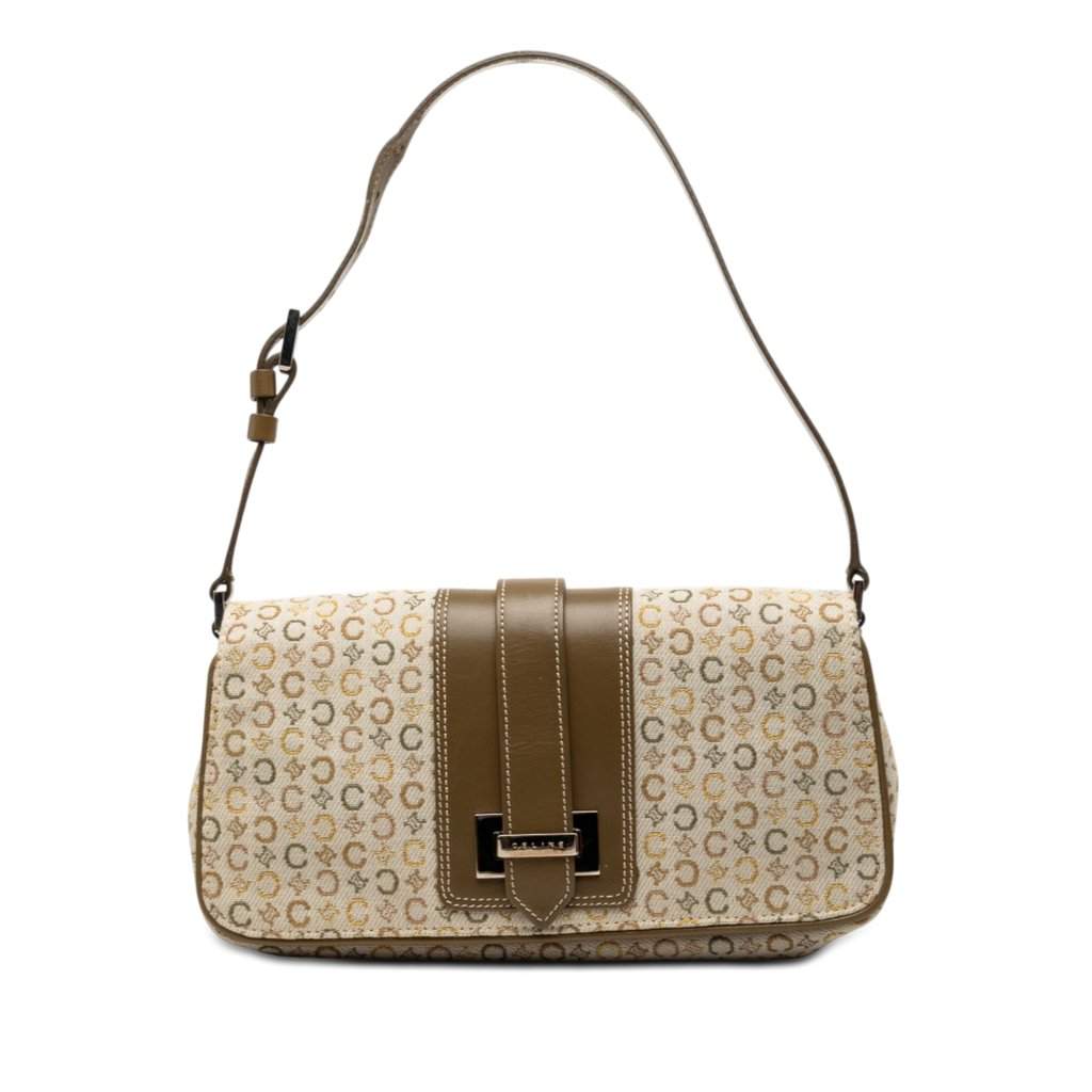 Celine C Macadam Canvas Flap Shoulder Bag Brown Very good condition - Front View