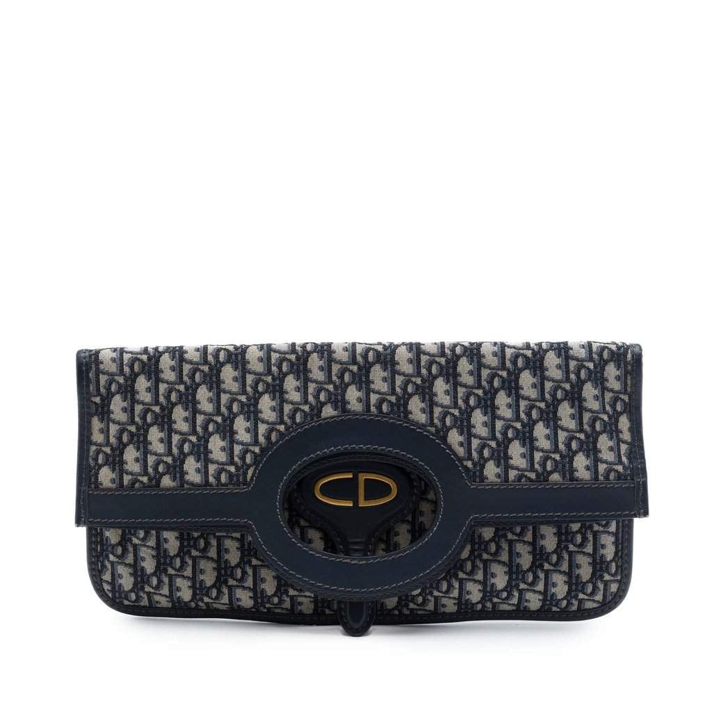 Dior Oblique Canvas Fold Over Clutch Blue Very good condition - Front View