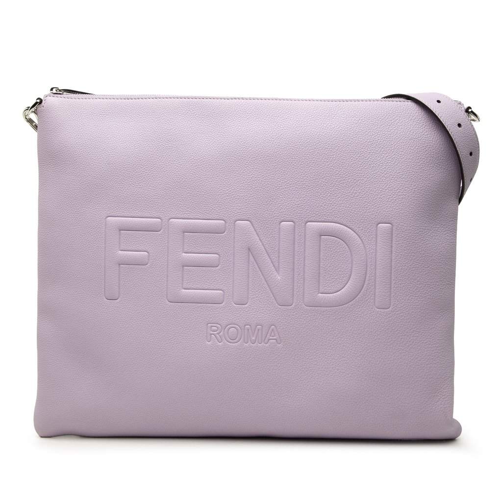 Fendi Calfskin Roma Flat Messenger Bag Purple Leather Very good condition - Front View